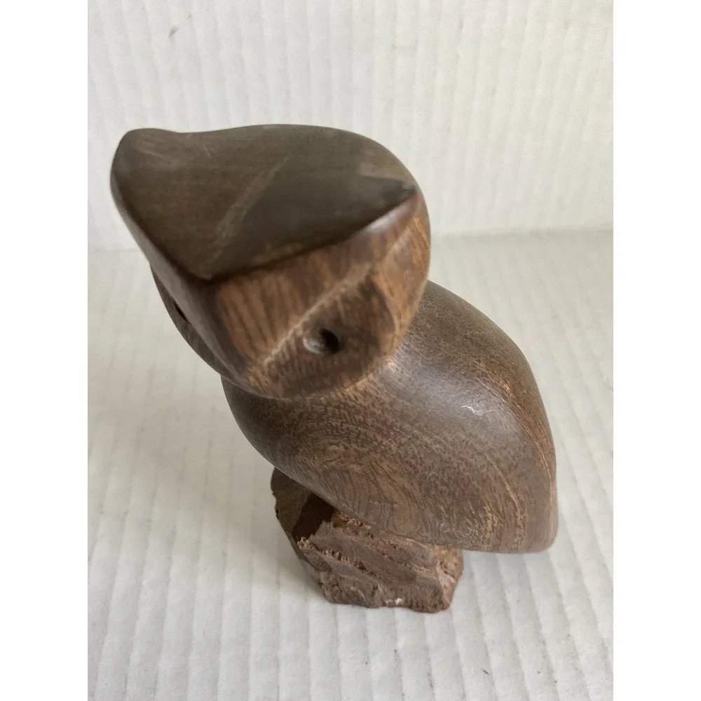 Hand Carved Owl Figurine Unmarked One Of A Kind Wood Detailed Decor